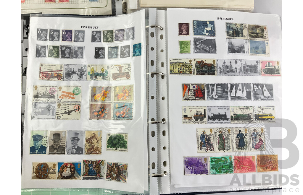 Two Albums of Mint and Cancelled Vintage Stamps Including Album of United Kingdom 1975-2020, New Zealand, Pakistan, Philippines, Russia, South Africa, Spain, USA Zambia and More