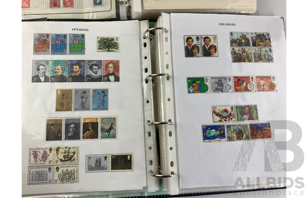 Two Albums of Mint and Cancelled Vintage Stamps Including Album of United Kingdom 1975-2020, New Zealand, Pakistan, Philippines, Russia, South Africa, Spain, USA Zambia and More