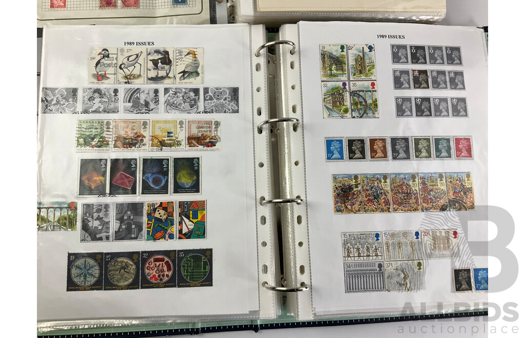 Two Albums of Mint and Cancelled Vintage Stamps Including Album of United Kingdom 1975-2020, New Zealand, Pakistan, Philippines, Russia, South Africa, Spain, USA Zambia and More