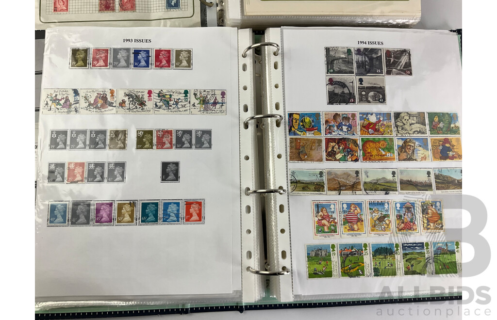 Two Albums of Mint and Cancelled Vintage Stamps Including Album of United Kingdom 1975-2020, New Zealand, Pakistan, Philippines, Russia, South Africa, Spain, USA Zambia and More