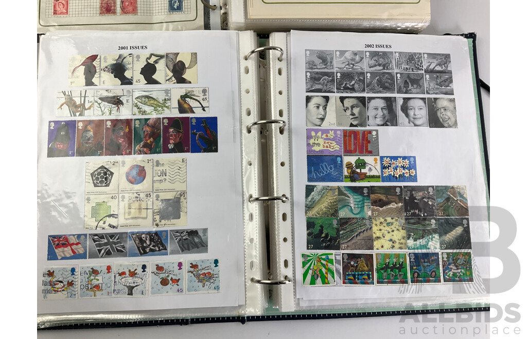 Two Albums of Mint and Cancelled Vintage Stamps Including Album of United Kingdom 1975-2020, New Zealand, Pakistan, Philippines, Russia, South Africa, Spain, USA Zambia and More