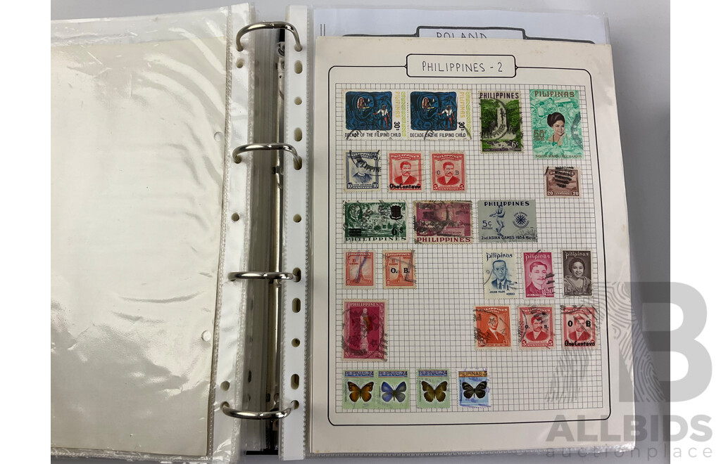 Two Albums of Mint and Cancelled Vintage Stamps Including Album of United Kingdom 1975-2020, New Zealand, Pakistan, Philippines, Russia, South Africa, Spain, USA Zambia and More