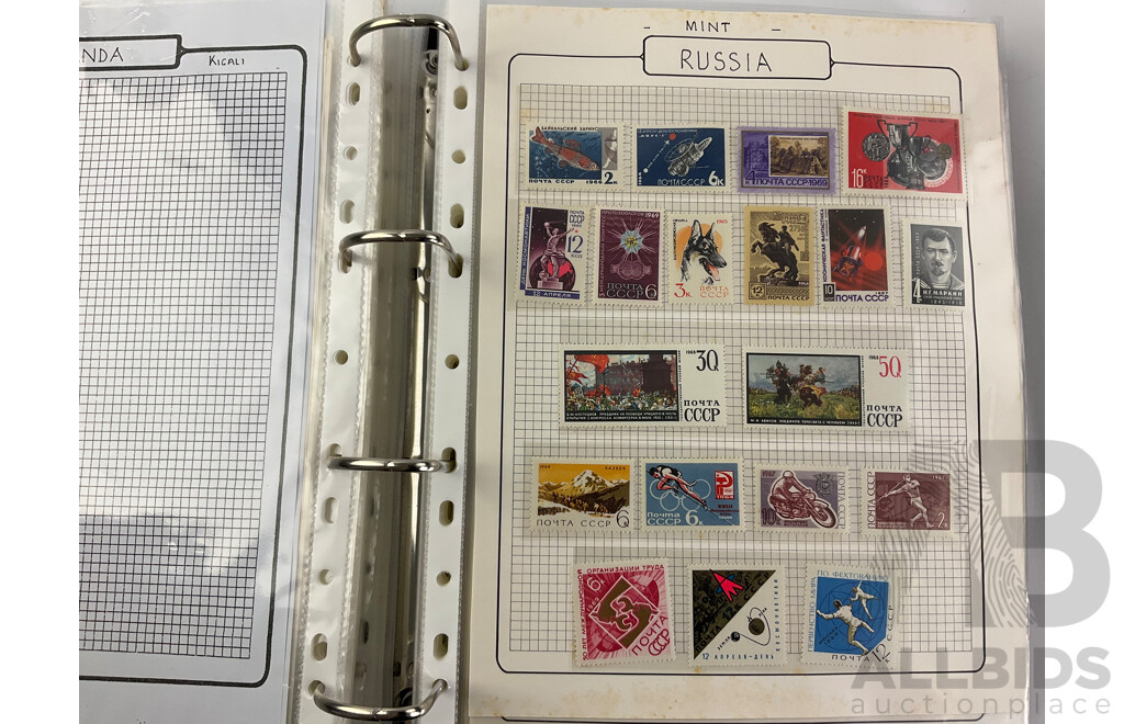 Two Albums of Mint and Cancelled Vintage Stamps Including Album of United Kingdom 1975-2020, New Zealand, Pakistan, Philippines, Russia, South Africa, Spain, USA Zambia and More