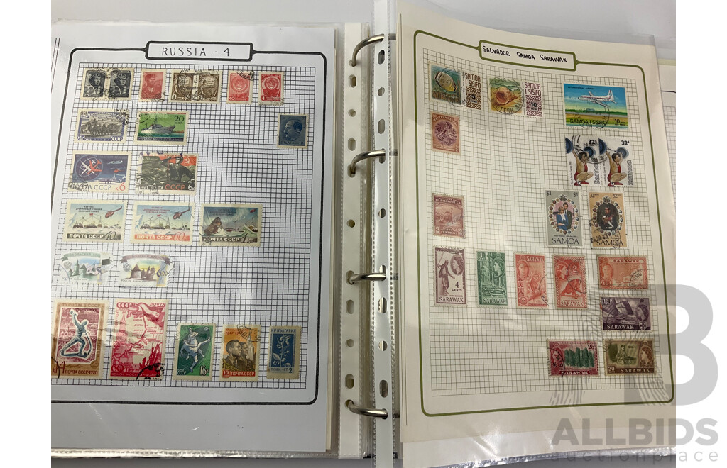 Two Albums of Mint and Cancelled Vintage Stamps Including Album of United Kingdom 1975-2020, New Zealand, Pakistan, Philippines, Russia, South Africa, Spain, USA Zambia and More