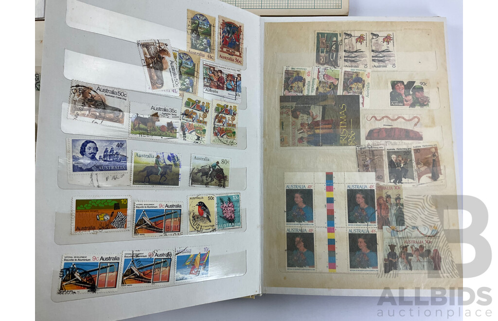 Four Albums of Australian Stamps Including Predecimal, Prepaid and Various Postmarks and Messages ''Smart People Wear Seat Belts'' ''Please Post Early Before Lunch & Before Four O'clock''