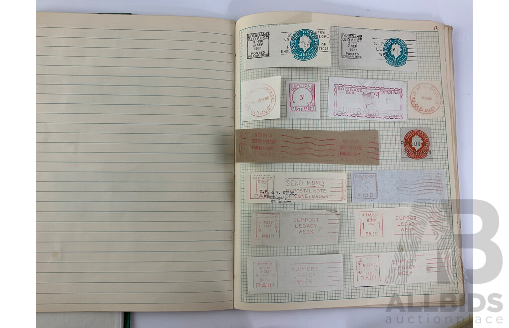 Four Albums of Australian Stamps Including Predecimal, Prepaid and Various Postmarks and Messages ''Smart People Wear Seat Belts'' ''Please Post Early Before Lunch & Before Four O'clock''