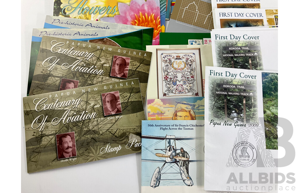 Collection of Pacific 1960's-2000's Stamp Packs and First Day Covers Including Papua New Guinea, British Solomon Islands, Niue, Norfolk Islands, Samoa, Aitutaki, Australia