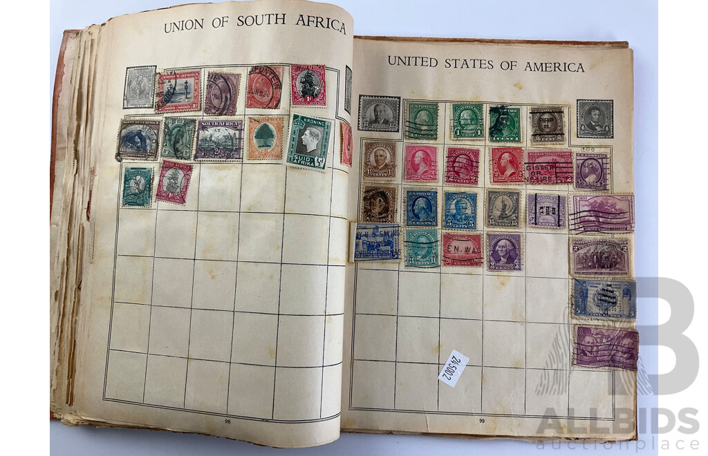 Stamp Album of Antique and Vintage Stamps Including Australian Red Harbour Bridge, New Zealand Pre Decimal, Canada, China, Portugal, Japan, Straits Settlements and More - Variety of Over Prints