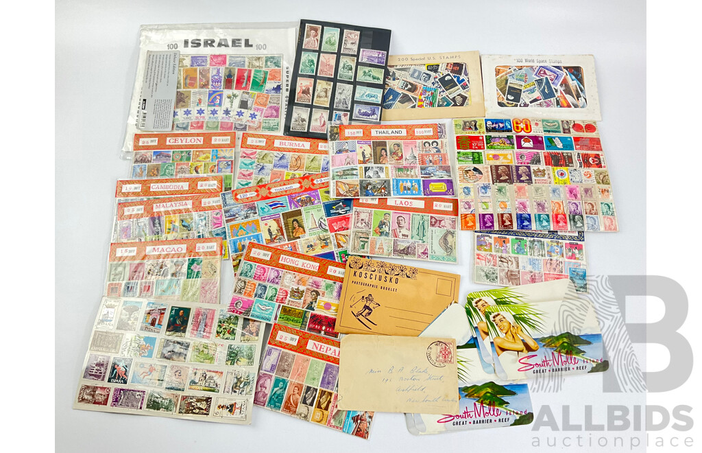 Collection of International Stamps Including Israel, USA, World Space Stamps, Thailand, Nepal, Ceylon and More