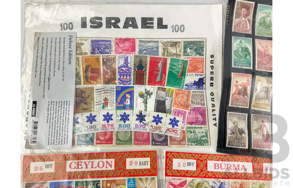 Collection of International Stamps Including Israel, USA, World Space Stamps, Thailand, Nepal, Ceylon and More