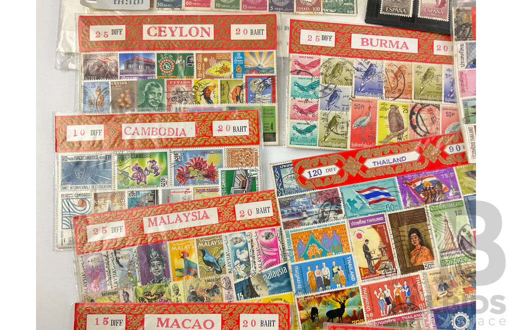 Collection of International Stamps Including Israel, USA, World Space Stamps, Thailand, Nepal, Ceylon and More