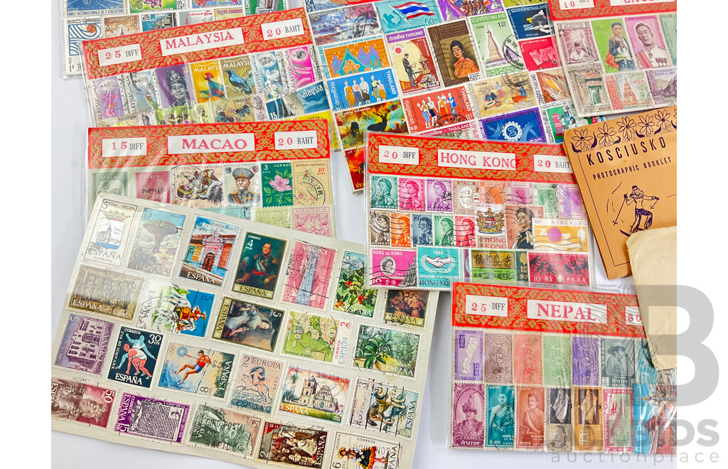 Collection of International Stamps Including Israel, USA, World Space Stamps, Thailand, Nepal, Ceylon and More