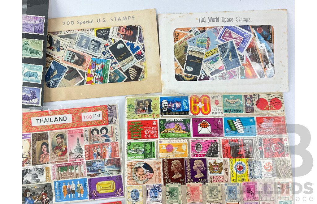 Collection of International Stamps Including Israel, USA, World Space Stamps, Thailand, Nepal, Ceylon and More