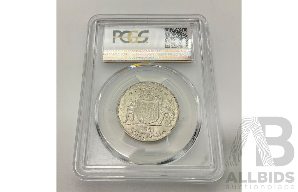 Australian 1941M Silver Florin, PCGS MS62