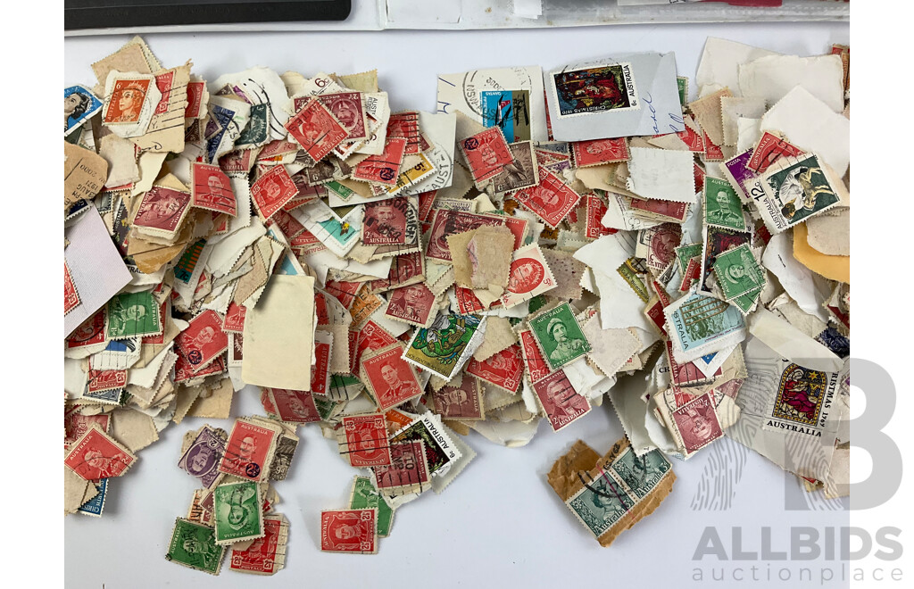 Collection of Australian Predecimal and Early Decimal Cancelled Stamps with Album of Vintage International Stamps Including Commonwealth Countries and Germany