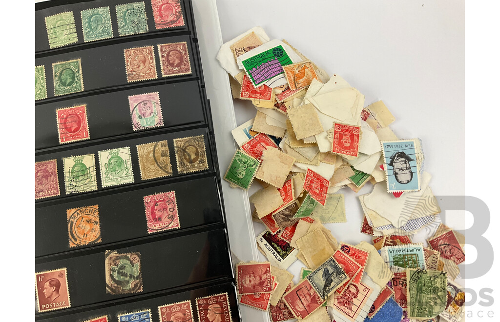 Collection of Australian Predecimal and Early Decimal Cancelled Stamps with Album of Vintage International Stamps Including Commonwealth Countries and Germany