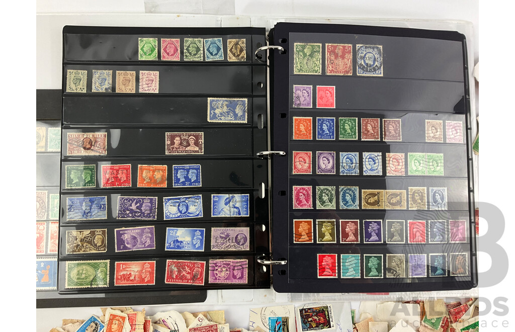 Collection of Australian Predecimal and Early Decimal Cancelled Stamps with Album of Vintage International Stamps Including Commonwealth Countries and Germany