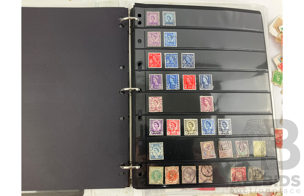 Collection of Australian Predecimal and Early Decimal Cancelled Stamps with Album of Vintage International Stamps Including Commonwealth Countries and Germany