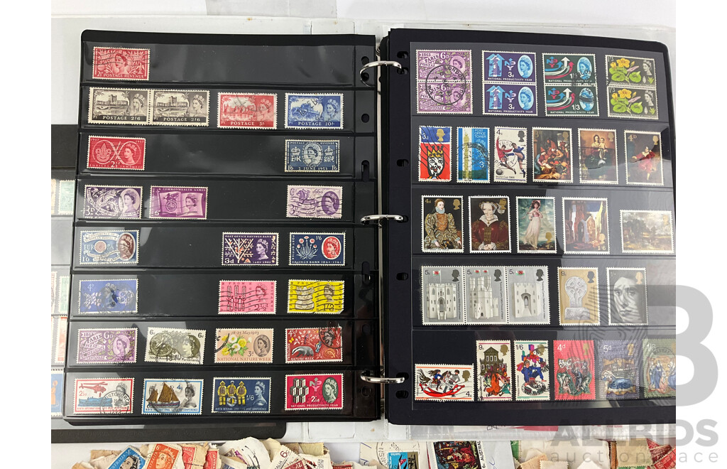 Collection of Australian Predecimal and Early Decimal Cancelled Stamps with Album of Vintage International Stamps Including Commonwealth Countries and Germany