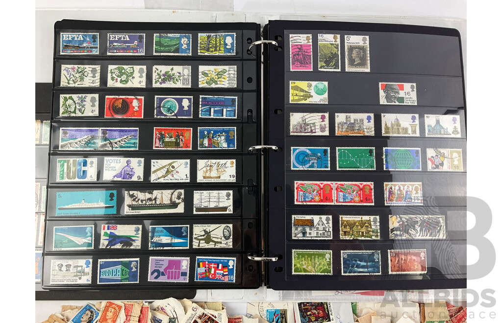 Collection of Australian Predecimal and Early Decimal Cancelled Stamps with Album of Vintage International Stamps Including Commonwealth Countries and Germany