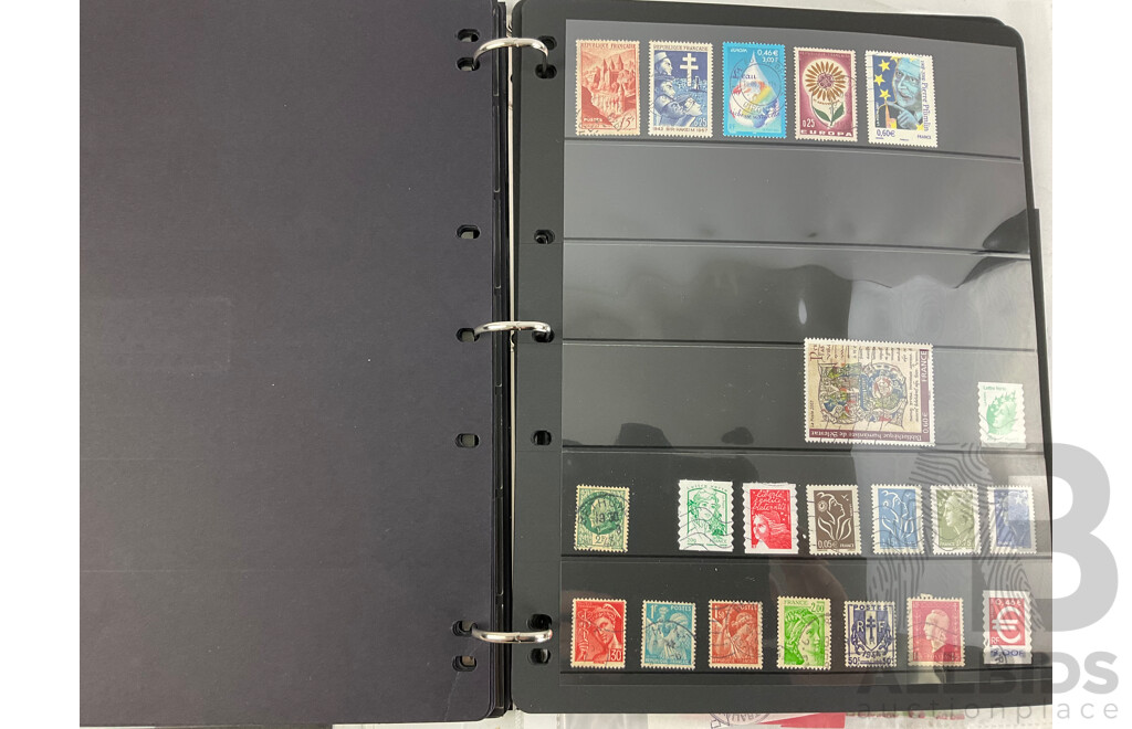 Collection of Australian Predecimal and Early Decimal Cancelled Stamps with Album of Vintage International Stamps Including Commonwealth Countries and Germany