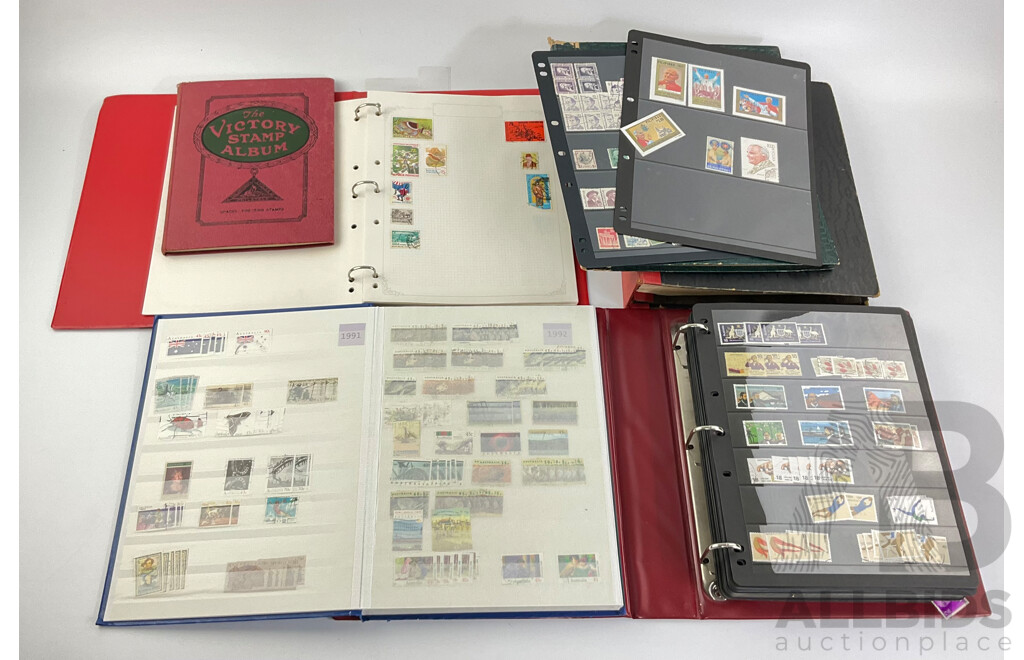 Albums of International Cancelled Stamps Including Australian Examples From 1976 to 2002, Italy USA, Indonesia, Empty Albums, Victory Stamp Album