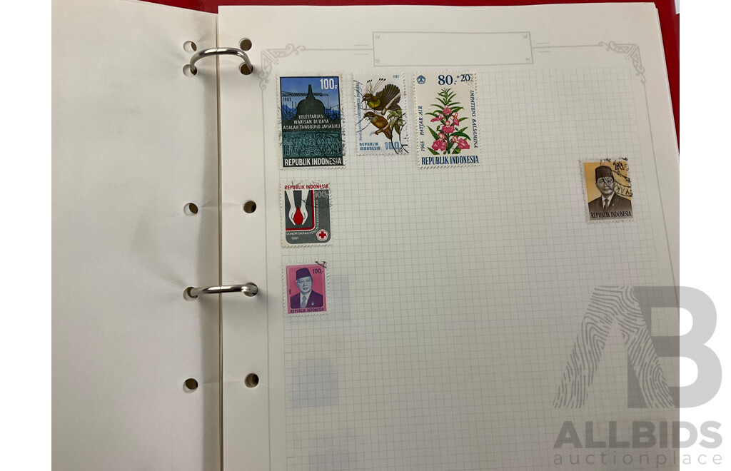 Albums of International Cancelled Stamps Including Australian Examples From 1976 to 2002, Italy USA, Indonesia, Empty Albums, Victory Stamp Album