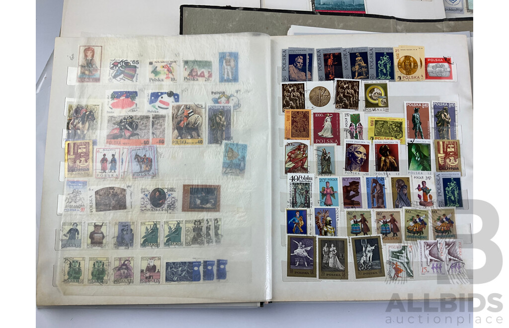 Four Albums of Vintage International Stamps Including USSR, Germany, USA, Poland, Helvetica, Spain, Japan and More