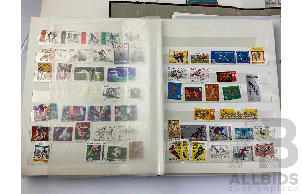 Four Albums of Vintage International Stamps Including USSR, Germany, USA, Poland, Helvetica, Spain, Japan and More