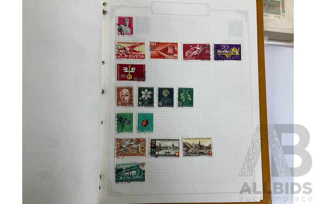 Four Albums of Vintage International Stamps Including USSR, Germany, USA, Poland, Helvetica, Spain, Japan and More