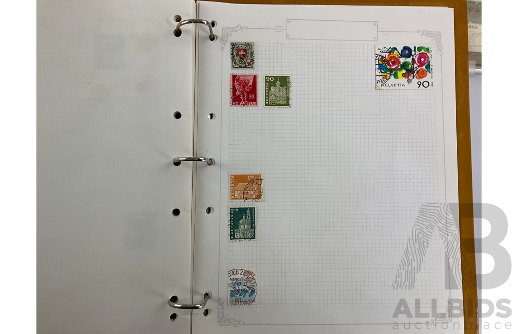 Four Albums of Vintage International Stamps Including USSR, Germany, USA, Poland, Helvetica, Spain, Japan and More