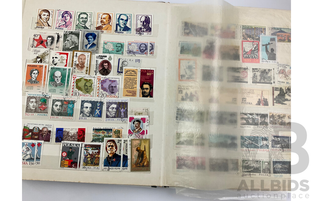 Four Albums of Vintage International Stamps Including USSR, Germany, USA, Poland, Helvetica, Spain, Japan and More