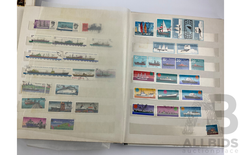 Four Albums of Vintage International Stamps Including USSR, Germany, USA, Poland, Helvetica, Spain, Japan and More