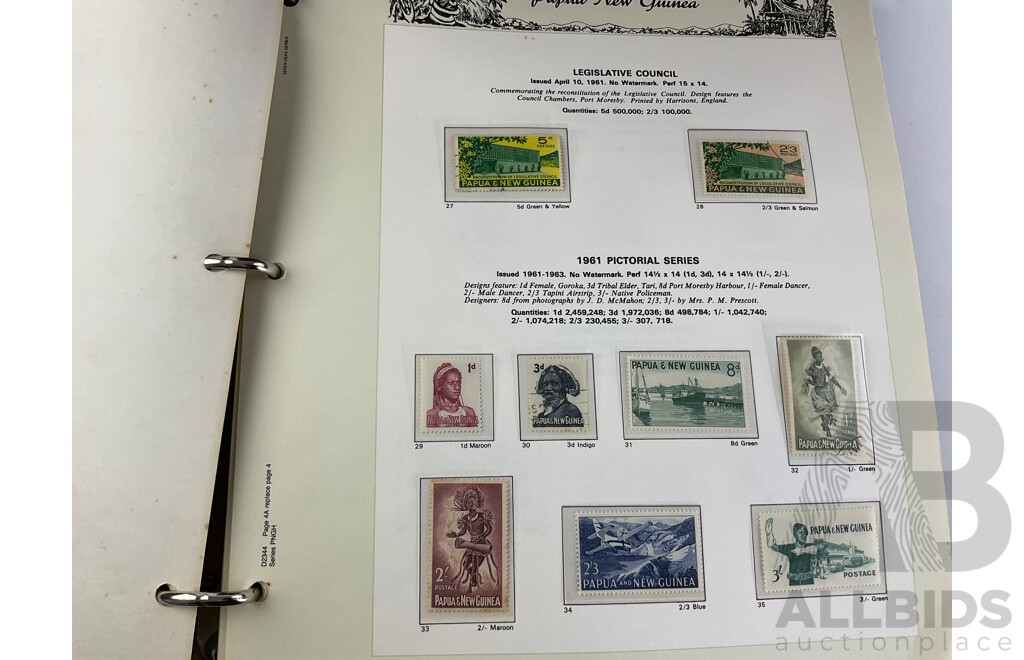 Seven Seas Papua New Guinea Hingless Stamp Album Including 1/7 Cattle, 1952 to 1993