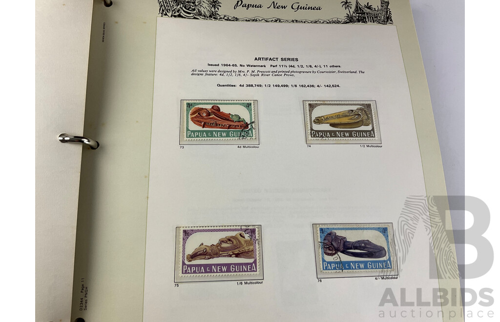 Seven Seas Papua New Guinea Hingless Stamp Album Including 1/7 Cattle, 1952 to 1993