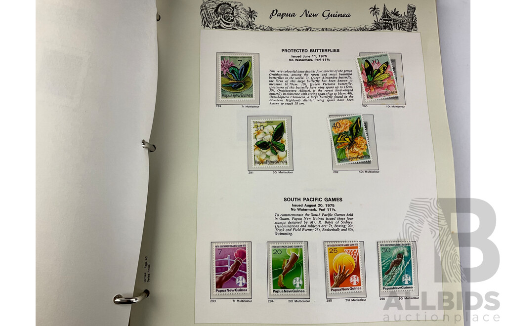 Seven Seas Papua New Guinea Hingless Stamp Album Including 1/7 Cattle, 1952 to 1993