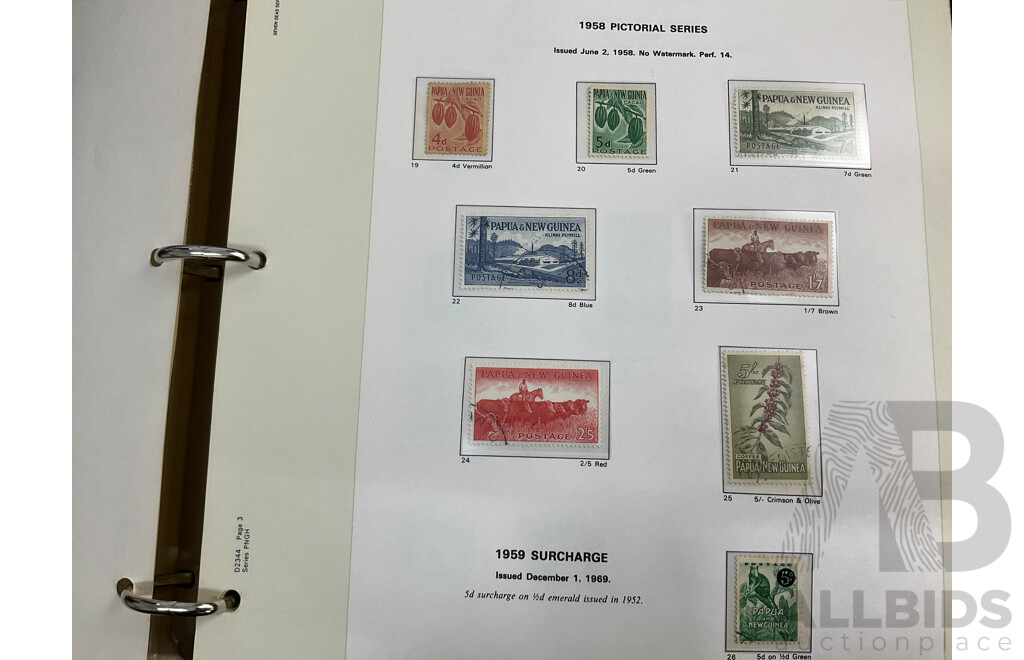 Seven Seas Papua New Guinea Hingless Stamp Album Including 1/7 Cattle, 1952 to 1993