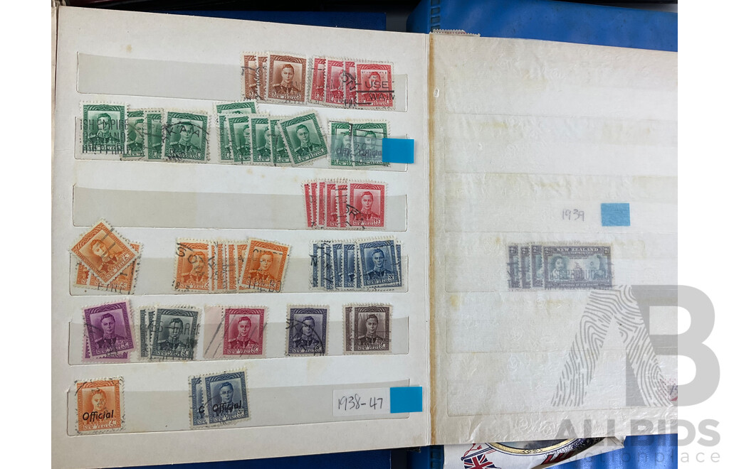 Six Albums of International Stamps Including Australian and New Zealand Predecimal, Romania, Egypt, United Kingdom, Spain and More