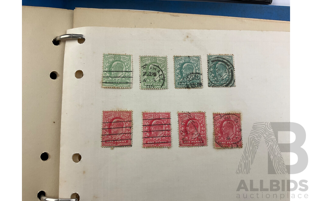 Six Albums of International Stamps Including Australian and New Zealand Predecimal, Romania, Egypt, United Kingdom, Spain and More