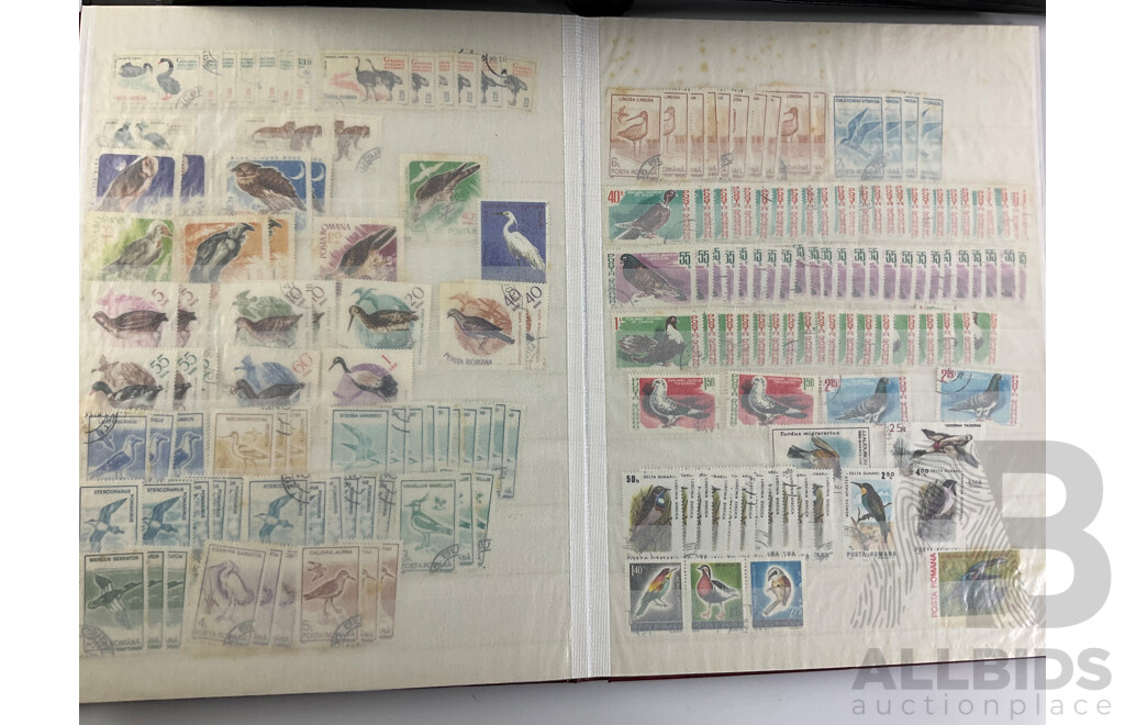 Six Albums of International Stamps Including Australian and New Zealand Predecimal, Romania, Egypt, United Kingdom, Spain and More