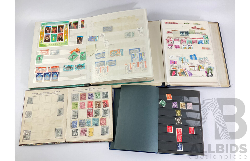Four Albums of Antique and Vintage Stamps Including Fiji/Samoa Predecimal, USA, UK, Australia, Sierra Leone, Brunei, Suid Afrika/Basutoland Over Prints and More