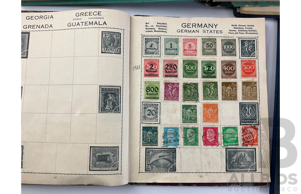 Four Albums of Antique and Vintage Stamps Including Fiji/Samoa Predecimal, USA, UK, Australia, Sierra Leone, Brunei, Suid Afrika/Basutoland Over Prints and More