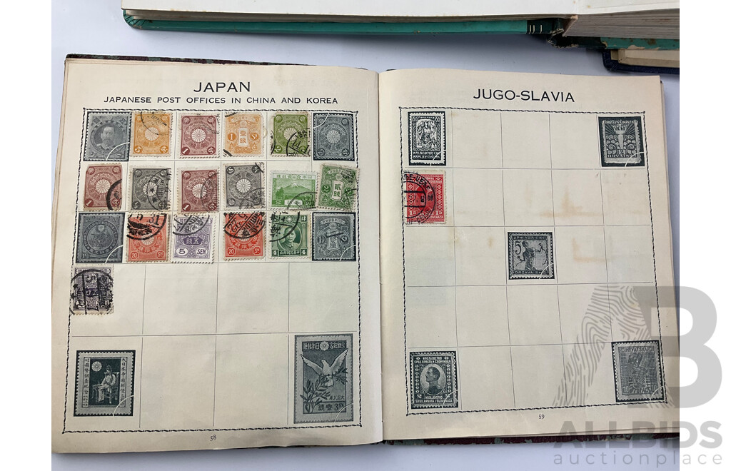 Four Albums of Antique and Vintage Stamps Including Fiji/Samoa Predecimal, USA, UK, Australia, Sierra Leone, Brunei, Suid Afrika/Basutoland Over Prints and More