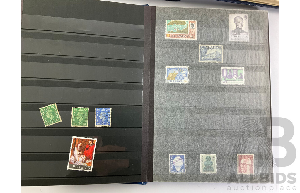 Four Albums of Antique and Vintage Stamps Including Fiji/Samoa Predecimal, USA, UK, Australia, Sierra Leone, Brunei, Suid Afrika/Basutoland Over Prints and More