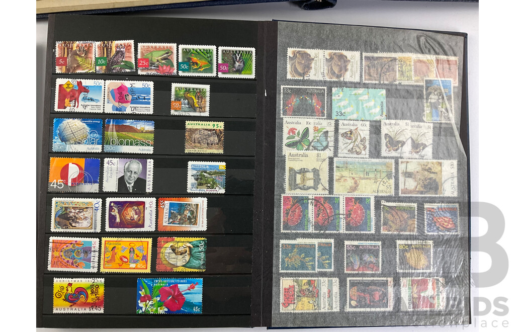 Four Albums of Antique and Vintage Stamps Including Fiji/Samoa Predecimal, USA, UK, Australia, Sierra Leone, Brunei, Suid Afrika/Basutoland Over Prints and More