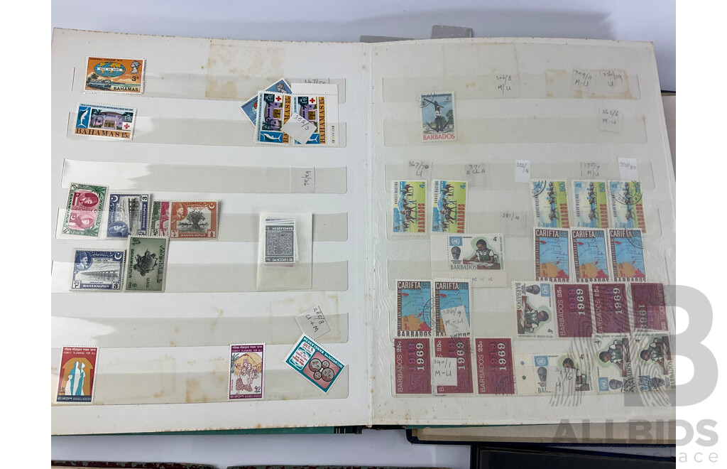 Four Albums of Antique and Vintage Stamps Including Fiji/Samoa Predecimal, USA, UK, Australia, Sierra Leone, Brunei, Suid Afrika/Basutoland Over Prints and More
