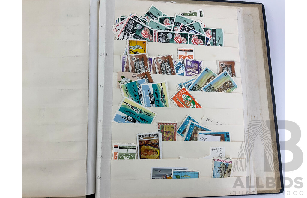 Four Albums of Antique and Vintage Stamps Including Fiji/Samoa Predecimal, USA, UK, Australia, Sierra Leone, Brunei, Suid Afrika/Basutoland Over Prints and More