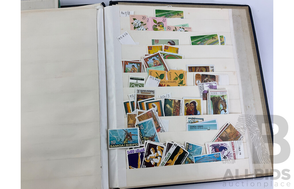 Four Albums of Antique and Vintage Stamps Including Fiji/Samoa Predecimal, USA, UK, Australia, Sierra Leone, Brunei, Suid Afrika/Basutoland Over Prints and More