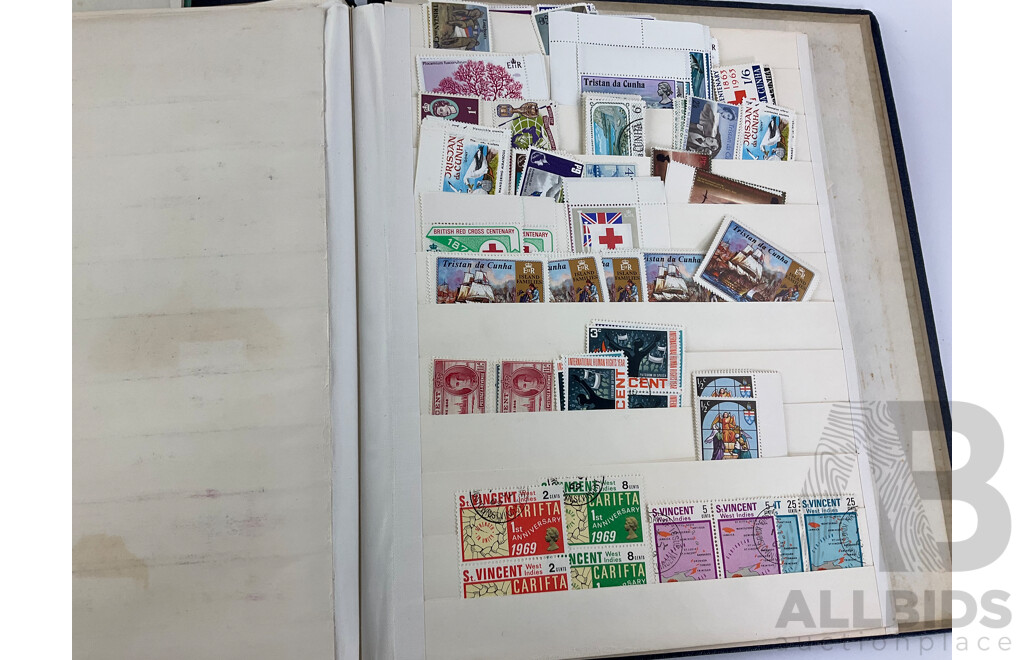 Four Albums of Antique and Vintage Stamps Including Fiji/Samoa Predecimal, USA, UK, Australia, Sierra Leone, Brunei, Suid Afrika/Basutoland Over Prints and More