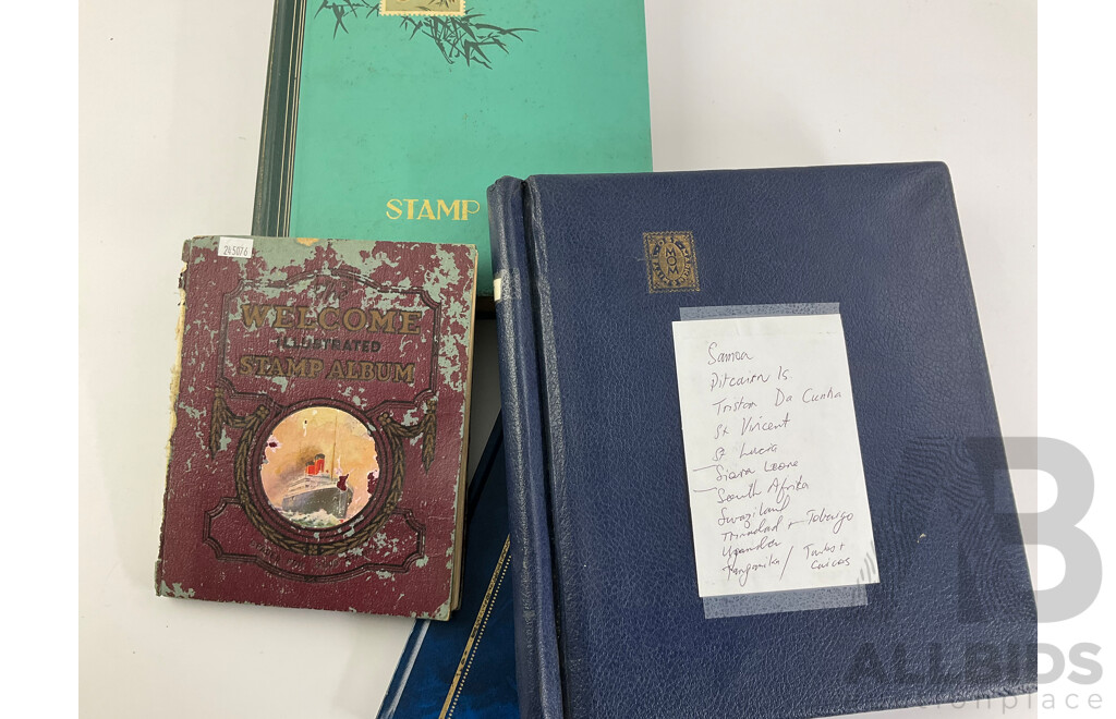 Four Albums of Antique and Vintage Stamps Including Fiji/Samoa Predecimal, USA, UK, Australia, Sierra Leone, Brunei, Suid Afrika/Basutoland Over Prints and More